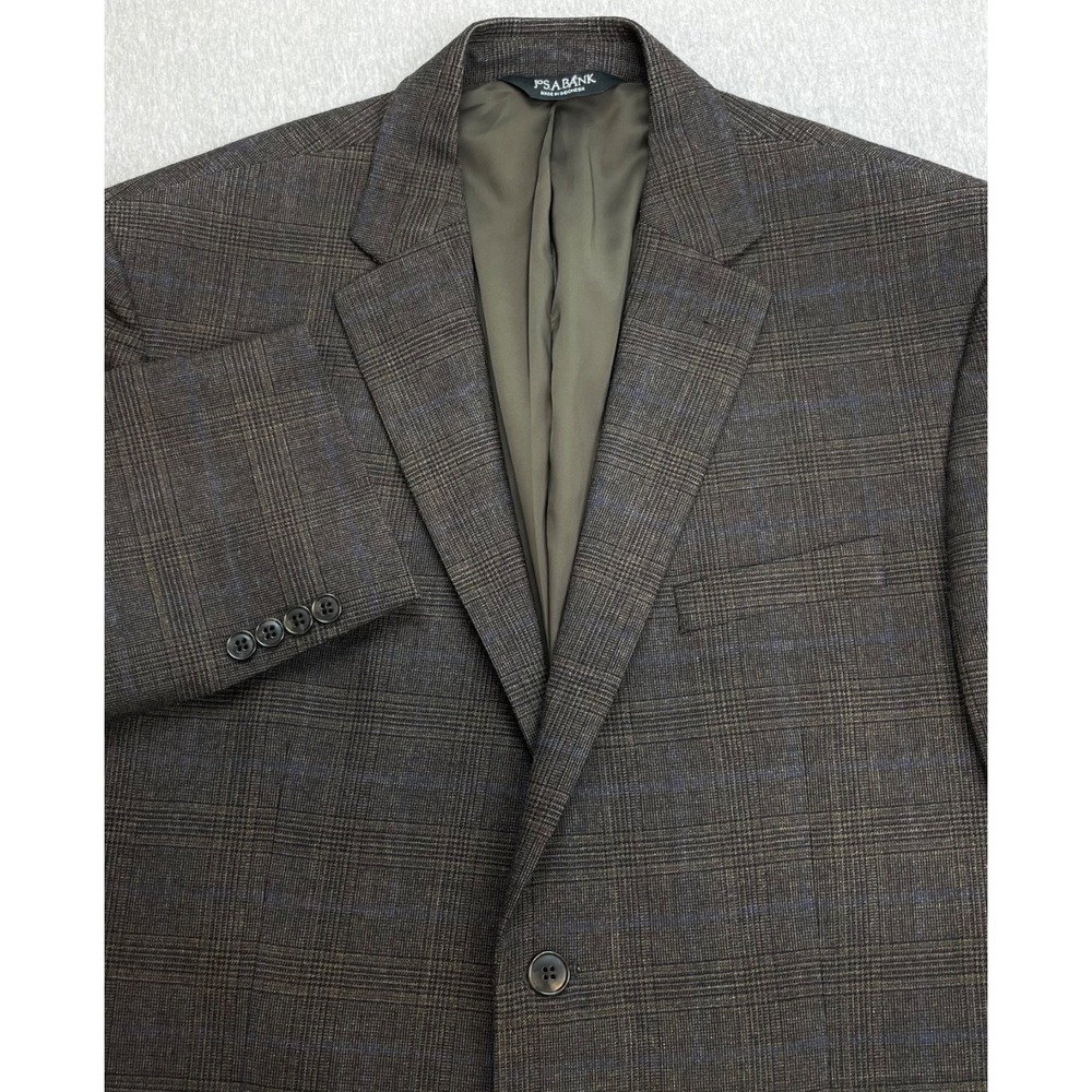 Jos A Bank Blazer Mens 44R Plaid‎ Wool Blend Stretch 2-Button Single Breast